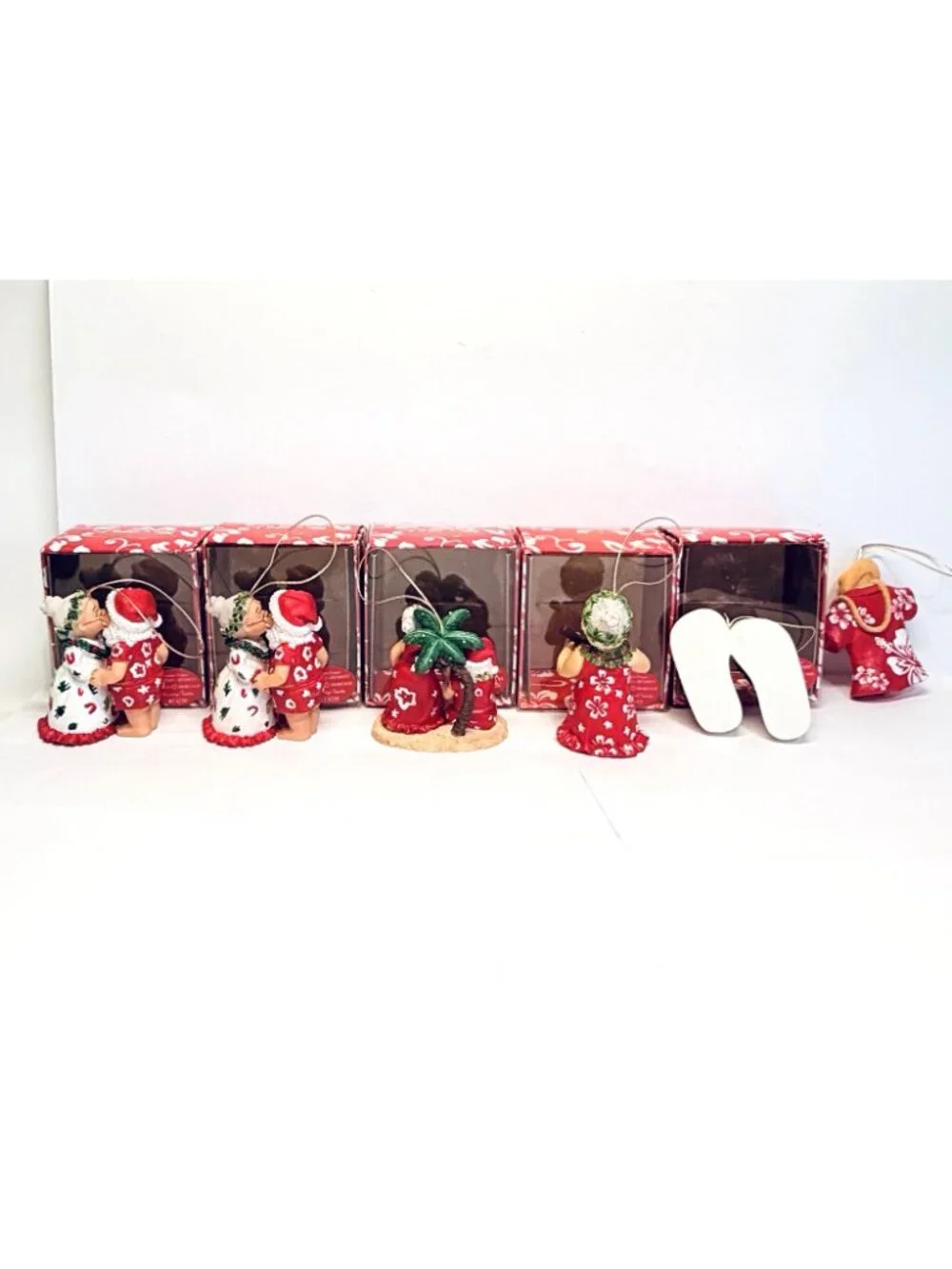 Island Heritage Hawaii Ornaments Lot of 6 Santa Mrs. Claus Slippers Aloha Shirt